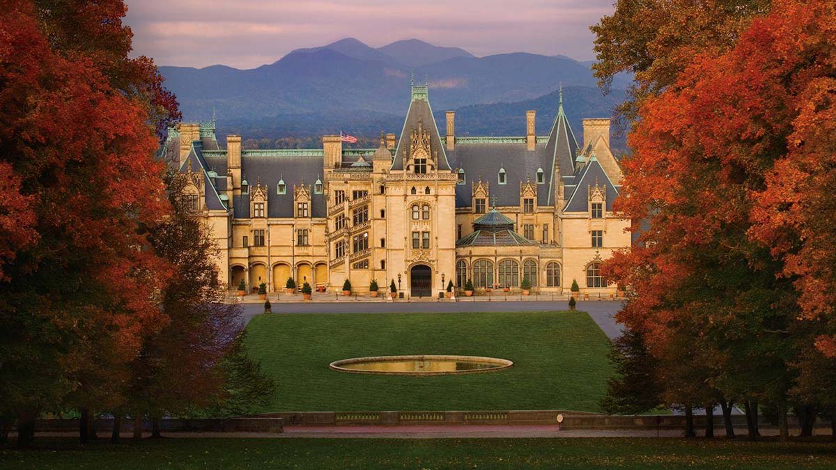 fall foliage surrounding Biltmore Estate